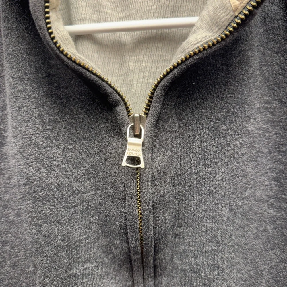 Banana Republic Men's Small Charcoal Gray Full-Zip Mock Neck Fleece Sweatshirt